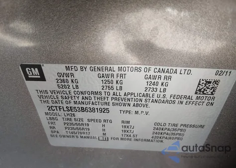 2011 GMC Terrain Sle-2 from USA, damaged, VIN 2CTFLSE53B6381925